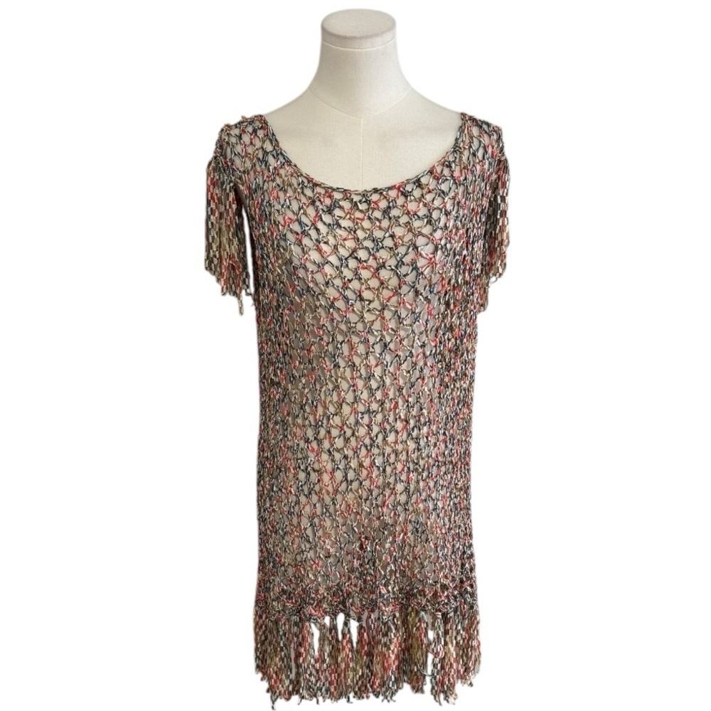 BCBG MAXAZRIA Multicolor Crochet Tunic Top Swim Coverup Swimsuit Size XL L 90’s